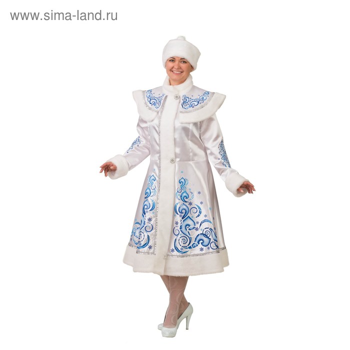 

Карнавальный костюм «Снегурочка», сатин, шуба с аппликацией, шапка, р. 52-54, рост 176 см, цвет белый