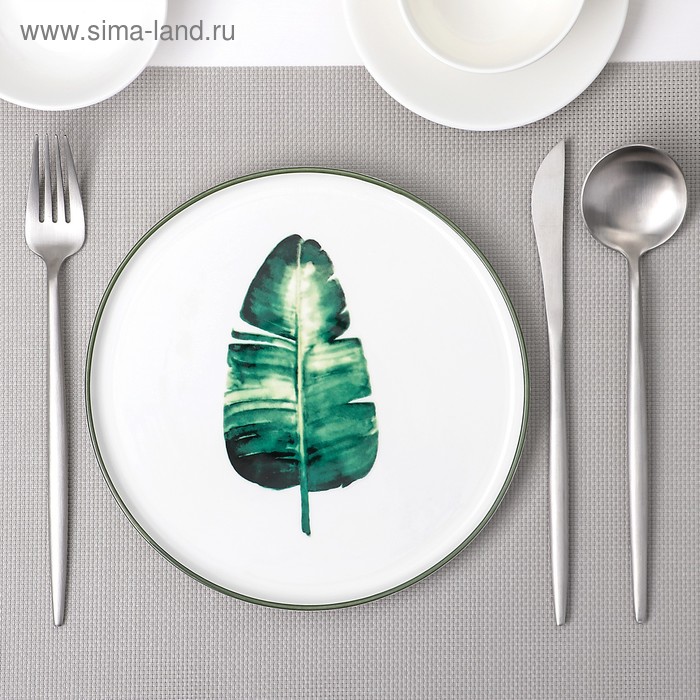 Тарелка керамическая десертная «Ботаника. Пальма», d=20 см, цвет белый и зелёный тарелка керамическая десертная изумруд d 20 см цвет зелёный