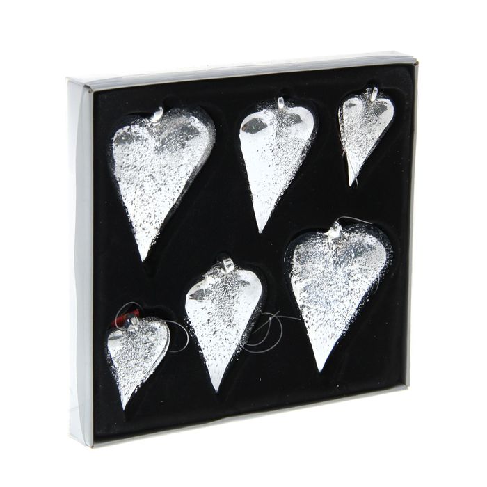 Ёлочные игрушки "Серебряные сердечки" (набор 6 шт.)