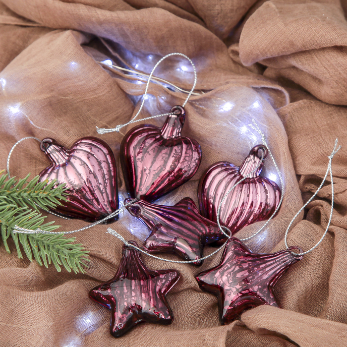 Ёлочные игрушки "Винтажные сердечки и звёздочки" (набор 6 шт.)