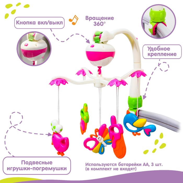 Мобиль музыкальный «Полянка», работает от батареек