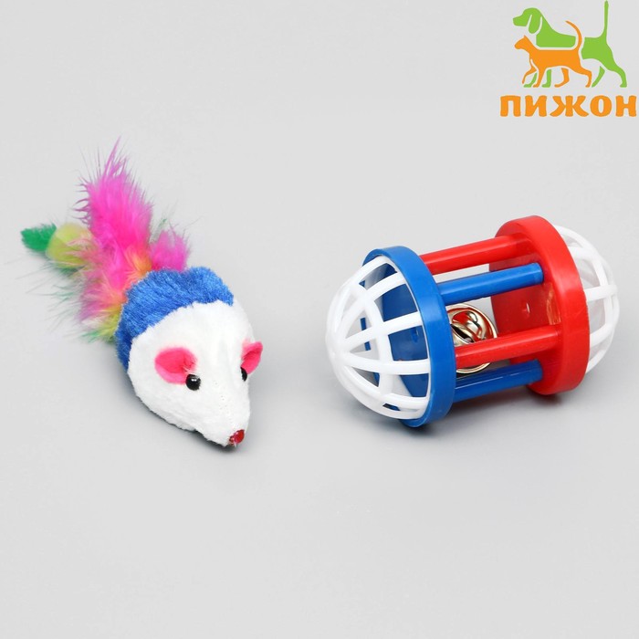 Набор игрушек для кошек: мышь 5 см и игрушка с бубенчиком Амфитеатр 6,8х4 см, микс цветов 381157