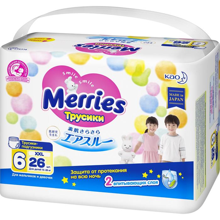 Подгузники-трусики для детей Merries XXL 15-28 кг, 26 шт фото