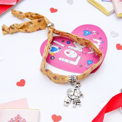 Набор браслет+открытка, "Любовь" поцелуй, цвет жёлтый в чернёном серебре