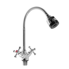 

Смеситель для кухни KOMRAD S12-279F, двухвентильный, гибкий излив, силумин, хром