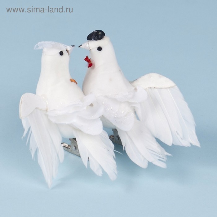 Свадебные голубки на прищепке, 10 см, набор 12 пар