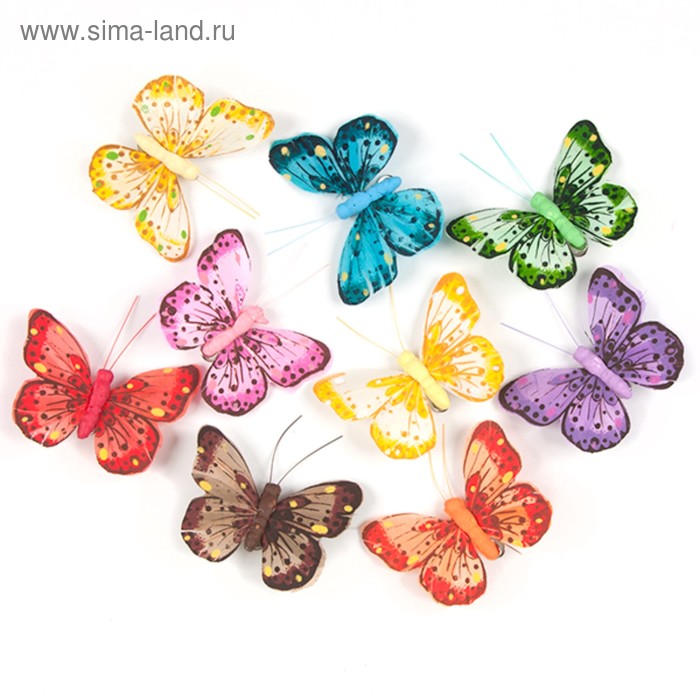 Бабочки перьевые на прищепке «Восточные красавицы», 8 см, набор 9 штук