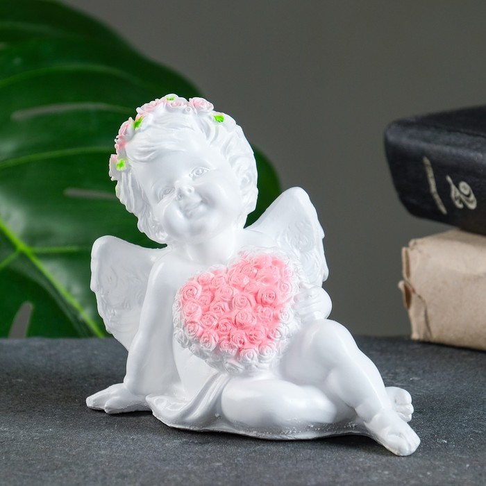 Фигура Ангелочек с сердцем сидячий 12х11см пластиковая форма ангелочек с сердцем