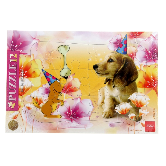 Пазлы "Забавный щенок", 12 элементов
