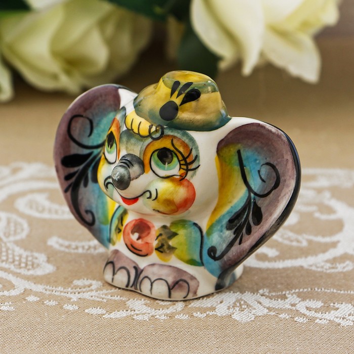 Сувенир «Слон в шляпе», средний, цвет, гжель