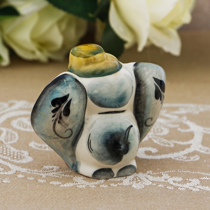 Сувенир «Слон в шляпе», средний, цвет, гжель