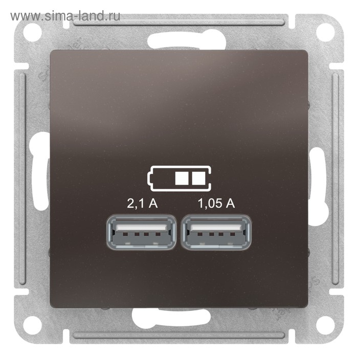 

Розетка SE ATLASDESIGN, USB , 2 порта (2.1 А /1.05 А), 5 В, механизм, цвет мокко