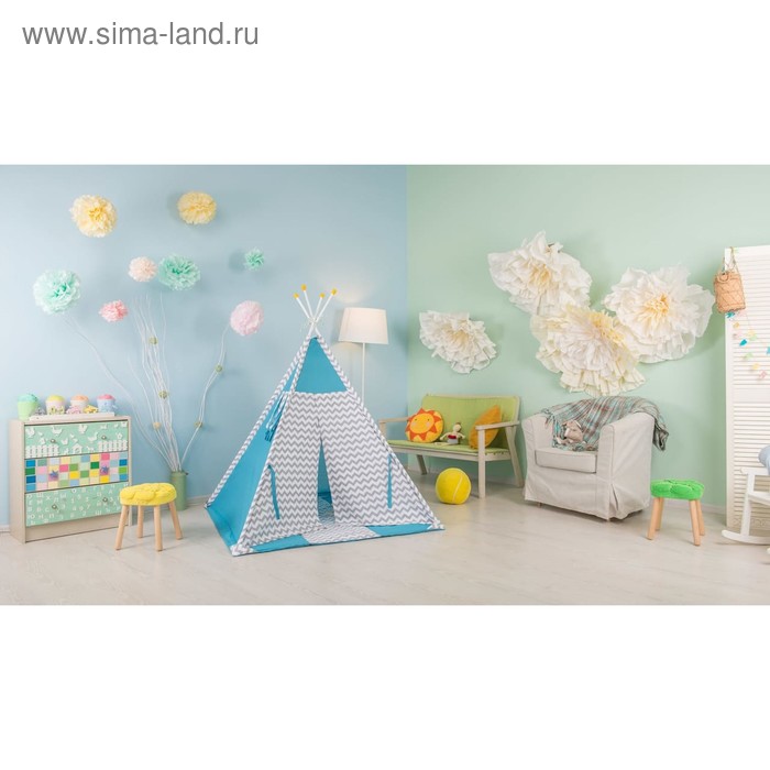 Вигвам «Зигзаг», размер 130х130 см, высота 147 см, голубой