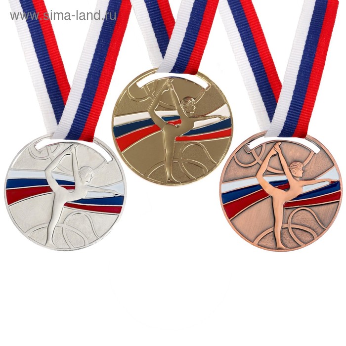 Медаль тематическая «Гимнастика», серебро, d=5 см