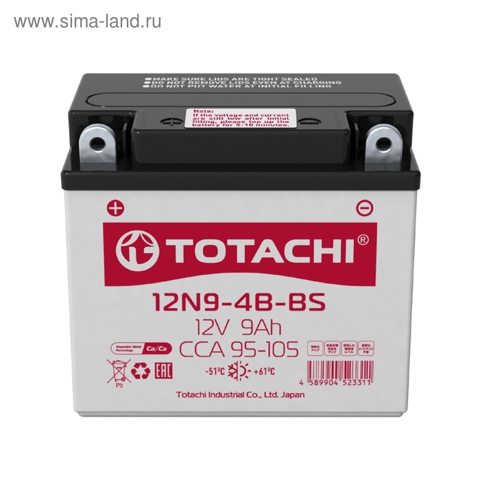 Аккумуляторная батарея Totachi MOTO 12N9-4B-BS, 9 Ач, прямая полярность