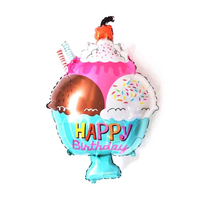 Шар фольгированный 14 «С днём рождения», креманка мороженого, мини
