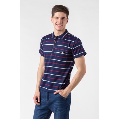 Футболка поло мужская, тонкая красная полоска,р.46, цв.тёмно-синий, 65% хлопок 35% полиэстер   38895