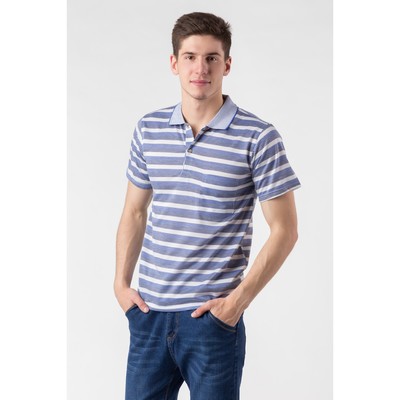 Футболка поло мужская, полоска, р.48, цв.голубой, 80% хлопок 20% полиэстер