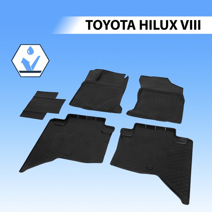 фото Коврики салона rival для toyota hilux viii пикап 2015-н.в., полиуретан, с крепежом, с перемычкой, 5 шт., 15708001