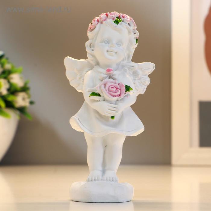 Сувенир полистоун Ангел-девочка в розовом венке с розами МИКС 10х5,2х3,3 см