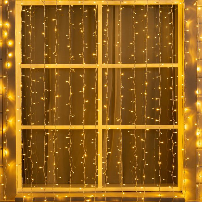 

Гирлянда «Занавес» 2 × 3 м, IP44, УМС, белая нить, 760 LED, свечение тёплое белое, 220 В