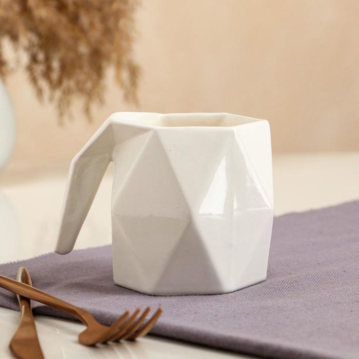 фото Кружка "оригами", белая, керамика, 0.3 л керамика ручной работы