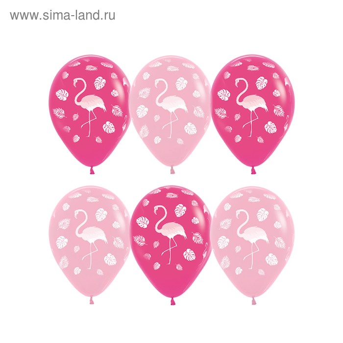 фото Шар латексный 12" «фламинго и листья», пастель, 5-сторонний, набор 50 шт., цвет розовый sempertex