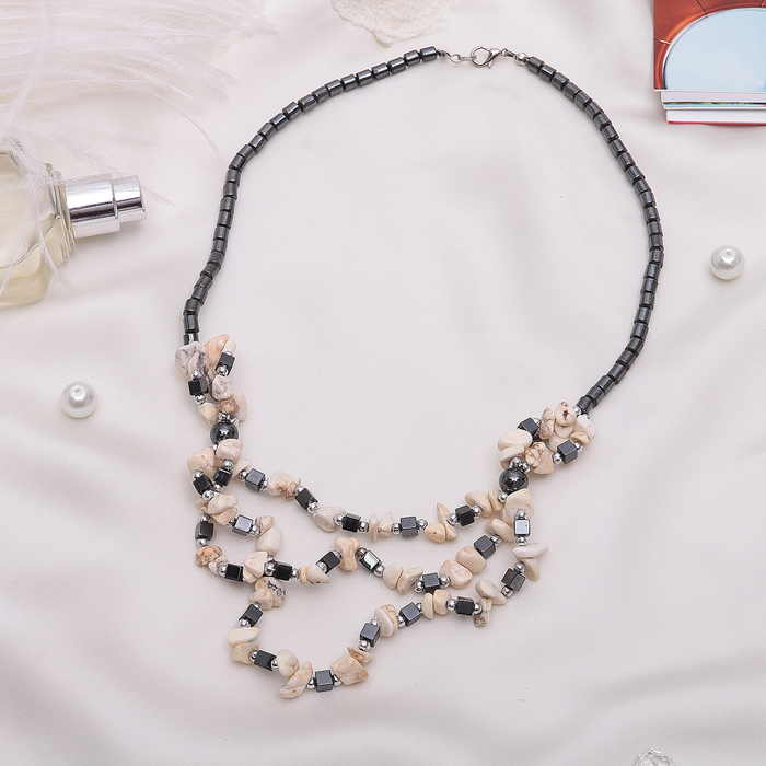 Бусы 3 яруса "Гематит с агатом белым", 52см