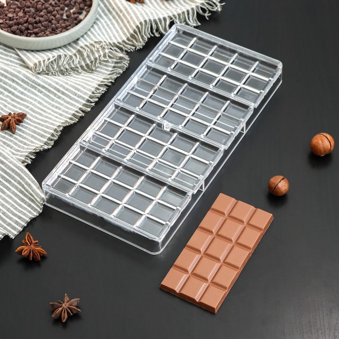 Форма для шоколада KONFINETTA «Плитка», 33×16,5×3 см, 4 ячейки форма для шоколада ракушки 3