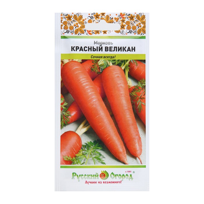 Семена Морковь Красный великан, серия Русский огород, 2 г семена морковь на ленте красный великан