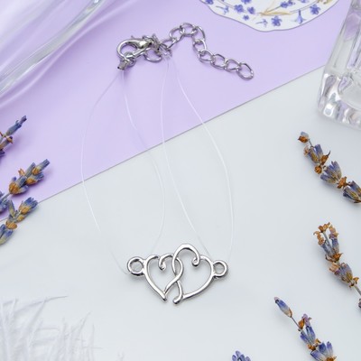 Браслет "На леске" сердечки, цвет серебро