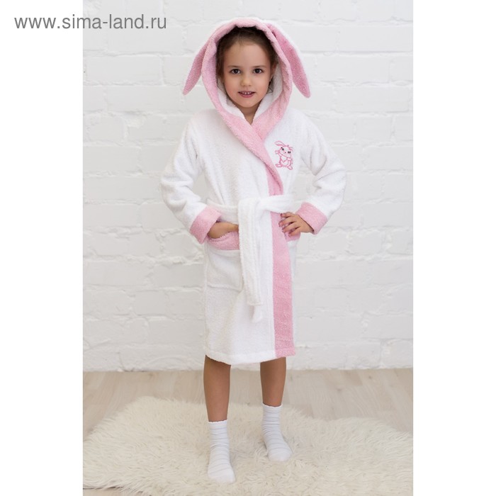 фото Халат детский «зайчик», рост 98 см, белый+розовый, махра homeliness