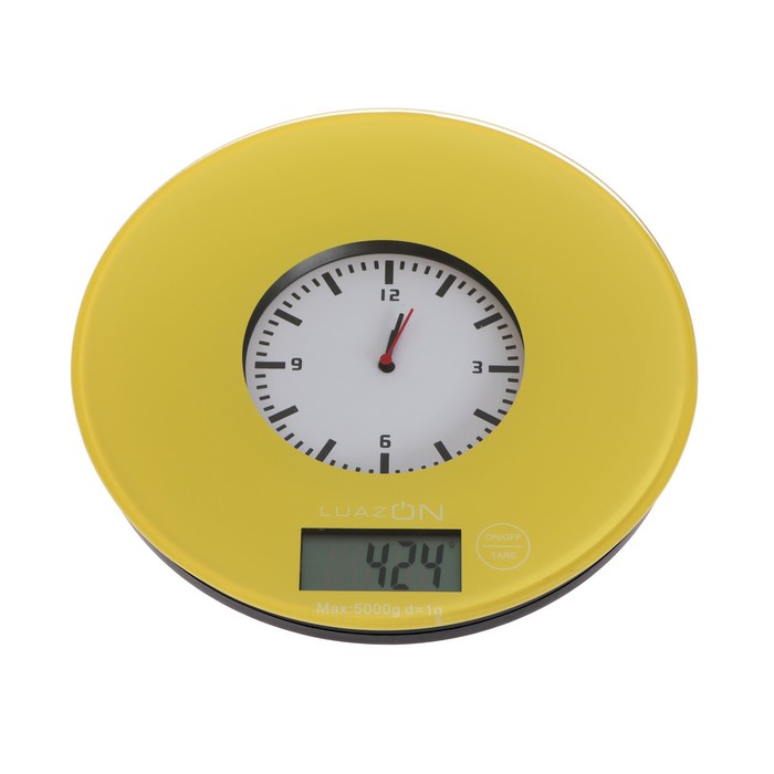 Весы кухонные LuazON LVK-508, электронные, до 5 кг, встроенные часы, жёлтые