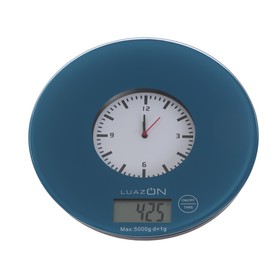 Весы кухонные LuazON LVK-508, электронные, до 5 кг, встроенные часы, тёмно-синие Ош