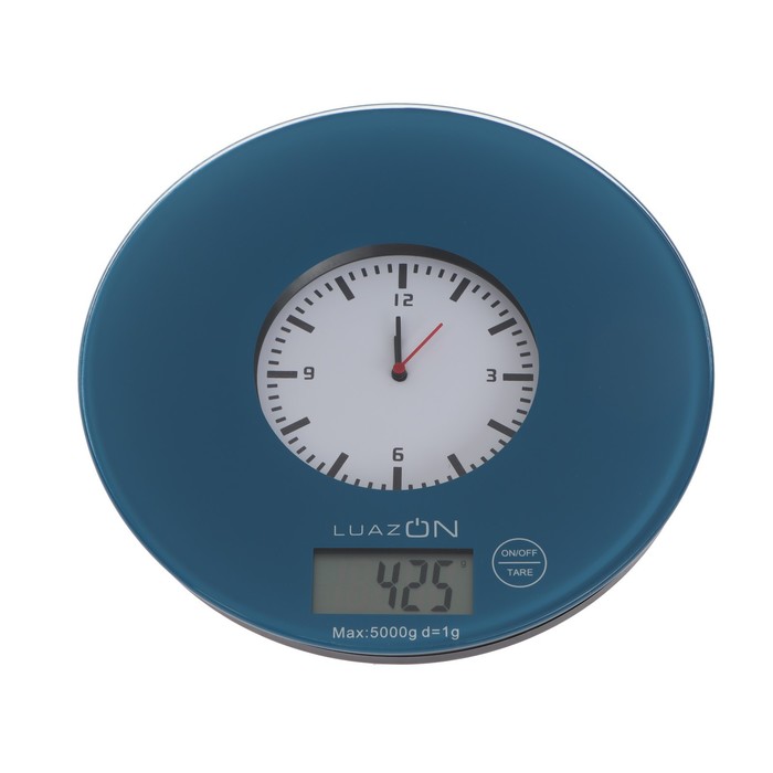 Весы кухонные LuazON LVK-508, электронные, до 5 кг, встроенные часы, тёмно-синие