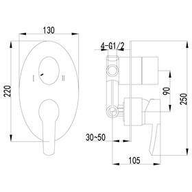 

Смеситель для ванны и душа Lemark LM3227C, встраиваемый с 2х-функциональным дивертором, цвет хром