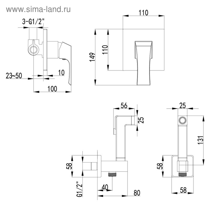 

Смеситель для биде Lemark LM4519C, однорычажный, настенный, лейка, цвет хром