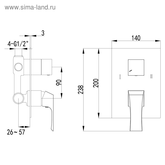 

Смеситель для ванны и душа Lemark LM4527C, встраиваемый с 2х-функциональным дивертором, цвет хром