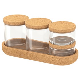 

Набор банок с крышкой и поднос САКСБОРГА, 5 шт, стекло пробка