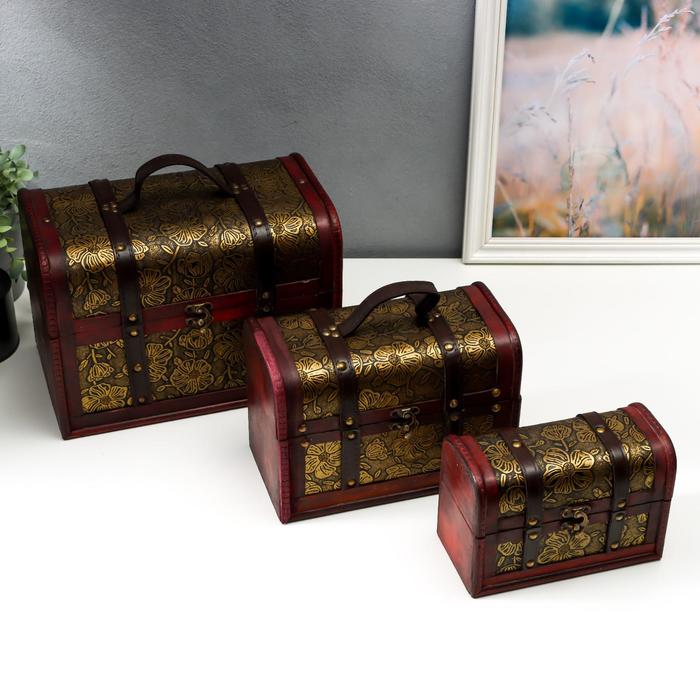 

Шкатулка дерево сундучок (набор 3 шт) "Цветы" 19х10х13см; 17х24х13 см; 30х22х18 см