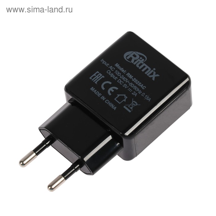 фото Сетевое зарядное устройство ritmix rm-2025ac, 2 usb, 2 а, черное