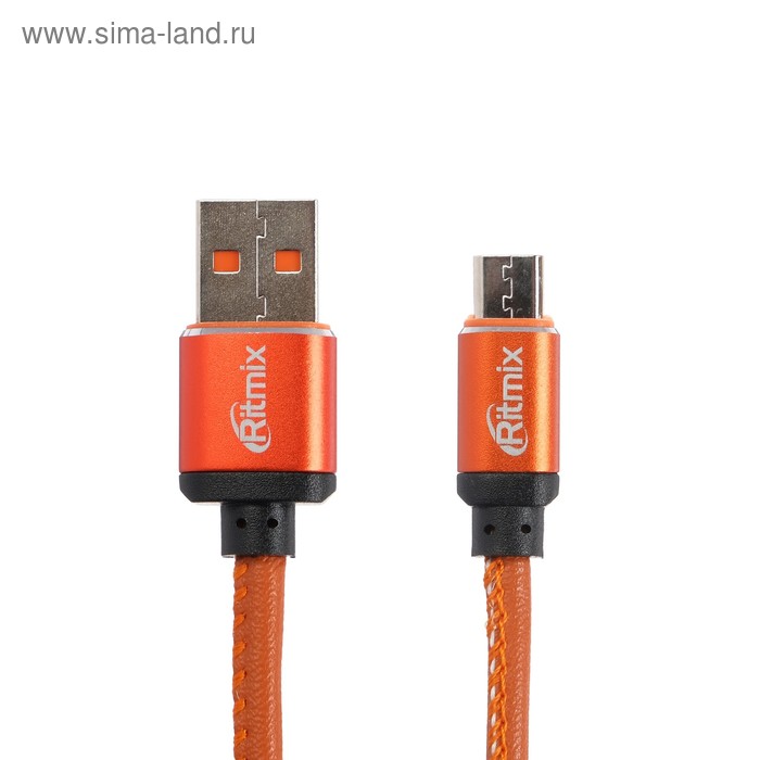 Кабель Ritmix RCC-415, microUSB - USB, 2.5 А, экокожа, 1 м, оранжевый