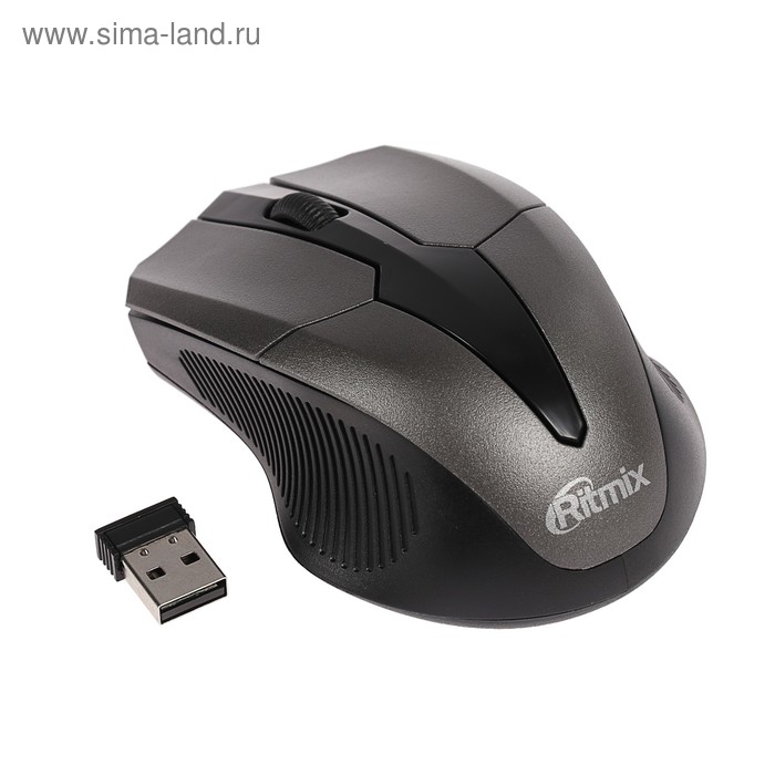 Мышь Ritmix RMW-560, беспроводная, оптическая, 1000 dpi, 2xAAA(не в компл), USB, чёрно-серая