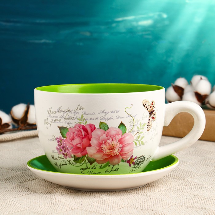 Горшок в форме чашки Эмма цветы, 19х15х10см