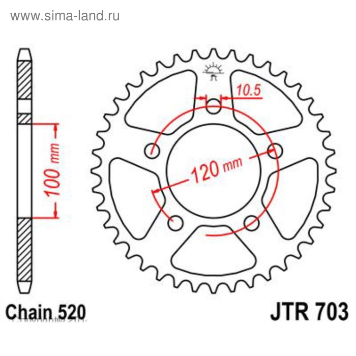 

Звезда задняя, ведомая JTR703, цепь 520, 40 зубьев