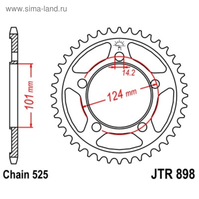 

Звезда задняя, ведомая JTR898 стальная, цепь 525, 38 зубьев