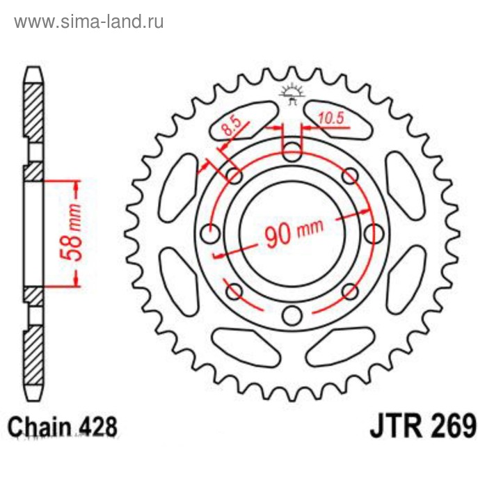 

Звезда задняя, ведомая JTR269 стальная, цепь 428, 40 зубьев
