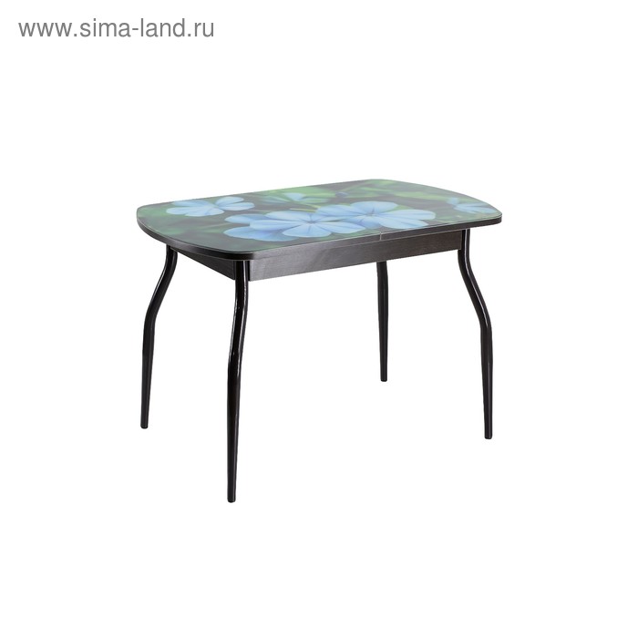 фото Стол раздвижной с фотопечатью дэли, 1400(1800)х900х760, венге/фиалки/крашеные фигурные