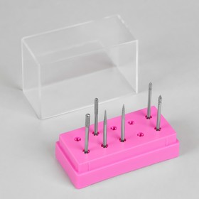 Подставка под фрезы, прямоугольная, 10 ячеек, 8 × 3,6 см, с крышкой, в картонной коробке, цвет розовый/прозрачный Ош