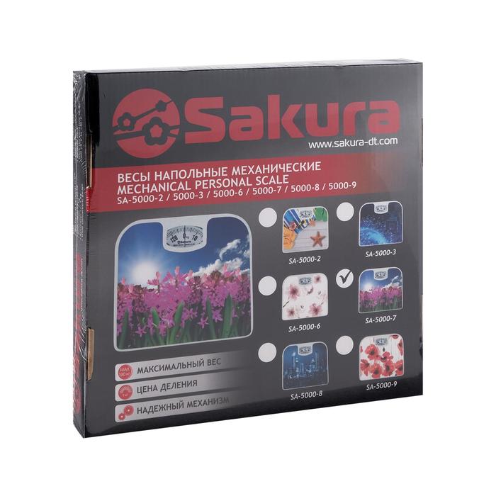 Весы напольные Sakura SA-5000-7, механические, до 130 кг, картинка "гиацинты"